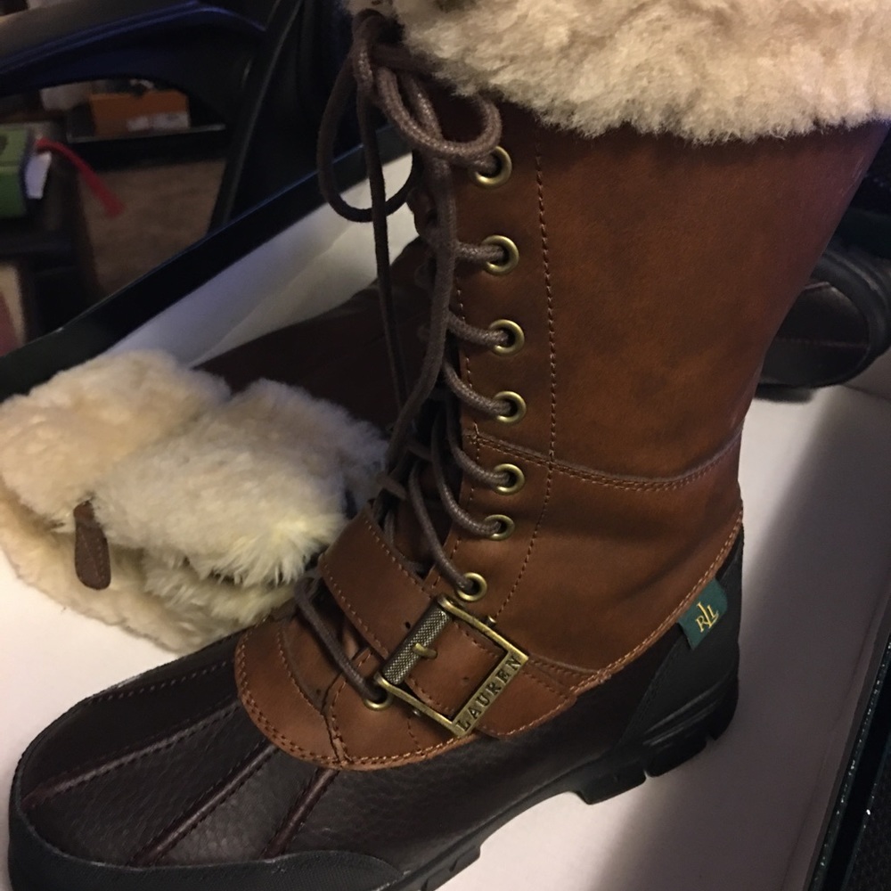 Quintana Shearling Tall Leather Polo Boot
Faux fur lined.   women size 7